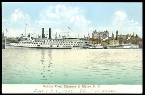 HUDSON RIVER STEAMERS AT ALBANY, NY POSTCARD - Picture 1 of 1