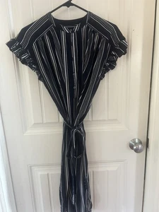 NWOT Loft Navy Striped Machine Wash Rayon Shirt Dress/medium - Picture 1 of 5