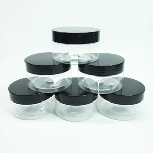 6 Pack of 4oz Plastic Jars with Lids Clear Empty Containers Black Lids Storage - Picture 1 of 5