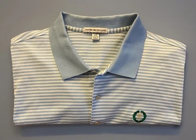 Peter Millar Short Sleeve Golf Polo Shirt Light Blue Stripe Embroidered XXL JBHS - Image 1 of 4