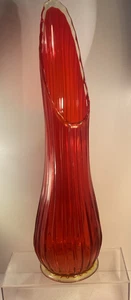 VINTAGE LE SMITH ? AMBERINA GESCHWUNGENE GLASVASE 23" rot orange gerippt - Bild 1 von 11