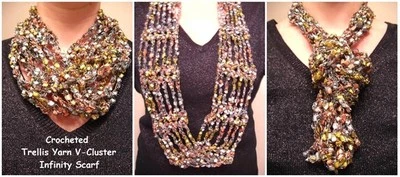 Trellis Ladder Yarn V-Cluster Infinity Scarf Crochet PATTERN Printed & Mailed 2U - Image 1 of 2