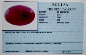 EGL USA TESTED AND CERTIFIED OVAL RED 0.61CT RUBY - Picture 1 of 5