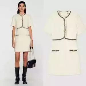 New Sandro Tweed Nava Dress - Ivory - Picture 1 of 2