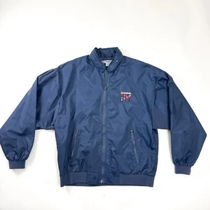 Vintage Carnival Navy Blue Nylon Zip Up Hidden Hood Windbreaker Size S - Picture 1 of 11