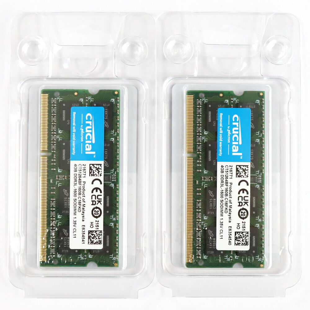 Crucial 8GB Kit 2 x 4GB DDR3L 1600MHz PC3L-12800 Laptop RAM Sodimm Memory 1.35V. Available Now for $16.50