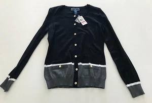 Karen Scott Black Striped Long Sleeve Crew Neck Button Down Cardigan Sweater XS - Picture 1 of 7