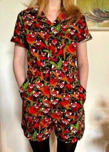 Run & Fly Playsuit Red Panda print Kawaii Psychedelic 60s 70s Retro UK size 8-26 - Picture 1 of 7