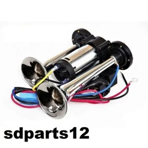 Double Klaxon avec Compresseur 12V 86dB 200x160mm Métal et Plastique Universel - Imagen 1 de 4