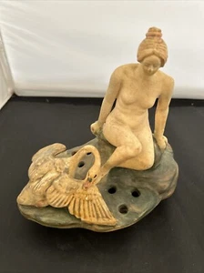 Weller Muskota Leda & Swan Nude Figural Flower Frog Statue 7.25” Vintage - Picture 1 of 8