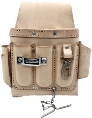 SUPREME LEATHER ELECTRICIAN TOOL POUCH BAG HEAVY DUTY TOP GRAIN W/ LEATHER 8 POCKETS