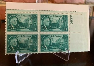 1945 #930 Franklin Roosevelt FDR Hyde Park 1c 1 Cent Briefmarke - Platte 4er Block  - Bild 1 von 1
