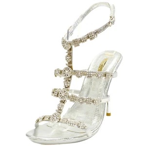 Nuevos zapatos para mujer tacones de aguja diamantes de imitación parpadeo noche boda graduación fiesta plata - Imagen 1 de 10