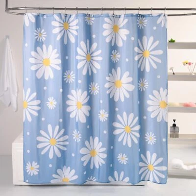 Blue Floral Daisy Shower Curtain 36x72 inch Small Stall Size 6 Hooks - Image 1 of 4