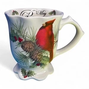 Cracker Barrel Season of Peace Cardinal Scalloped Stoneware Mug Cup Christmas - Picture 1 of 8