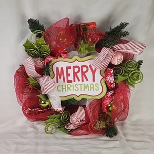 Christmas Classic Wreath Mesh Ribbons, Red & Green Glitter Curls, Ornaments - Picture 1 of 5