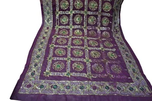 INDIO PAKISTANÍ MAGENTA VINTAGE GEORGETTE TRABAJO MULTI HILO Y LENTEJUELAS SARI  - Imagen 1 de 9