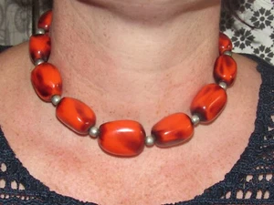 10J3 Choker Necklace 70's Hippies Orange Vintage - Picture 1 of 4