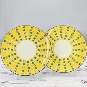 Potters Workshop For West Elm Yellow Patterned Large Serving/Dinner Plates x 2 - Picture 1 of 4
