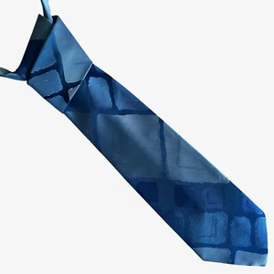 Vintage 80s Sears The Men's Store Abstract Embossed Check Blue Polyester Tie - Picture 1 of 2