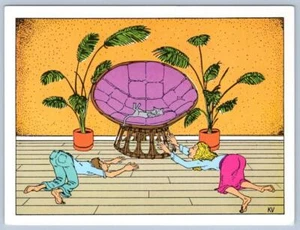 1980's PEOPLE WORSHIP CAT*ROBERT CAVEY KV CARTOON POSTCARD - Picture 1 of 2