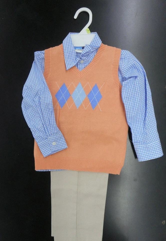 Мальчики хороший парень $64 3PC свитер жилет, рубашка и хаки брюки размеры 4, 5, 6 и 7 - Изображение 1 из 4