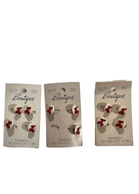 "12 botones de cerezas rojas blancas redondas lavables vintage boutique talla F20 1/2"" NOS" Foto 1 de 4