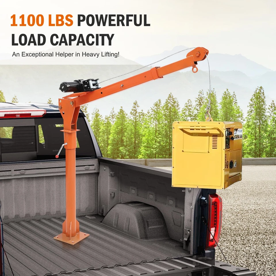 1100Lbs Truck Hoist Crane Folding Truck Mounted W/Electric Winch 3500Lb 12V 360° - Image 1 of 4