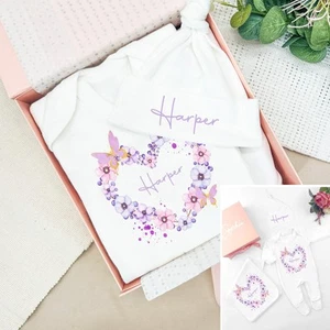 Personalised Pink Butterfly Wreath Hamper Clothing Gift Set - Picture 1 of 3