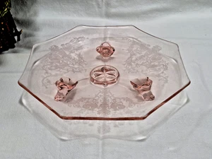 Phoenix Topas rosa Depression Glas 8,5" achteckig 3 Fuß Schale, Vintage 1930er - Bild 1 von 8