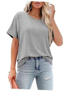 Womens Oversized Short Sleeve Tshirts Summer Casual Round Neck Tops Loose Fit - Picture 1 of 7
