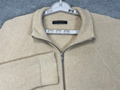 Suéter Banana Republic Para Hombre Grande Beige Cremallera Completa Cuello Simulado Algodón Acanalado Tejido Foto 1 de 4