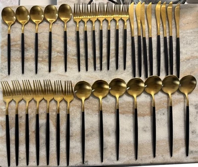 Jazz Up Co. posate francesi ottone posate moderne oro e nero set 34pz - Immagine 1 di 4