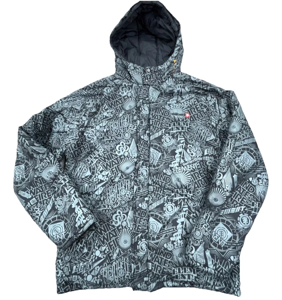 Vintage Y2K Element Jacket Men Medium Black Puffer Coat Skate All Over Print AOP - Image 1 of 4