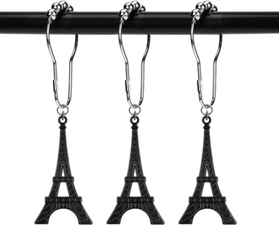 Set of 12 Eiffel Tower Shower Curtain Hooks Parisian Paris France Black  - Image 1 of 4