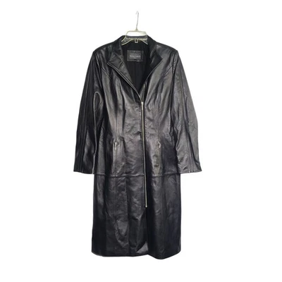 Gabardina de cuero asimétrica vintage para mujer talla 12 negra matriz gótica moto Foto 1 de 4