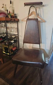 Nova Butlers Chair Vintage Gentlemans Valet MCM Brown And Brass Vinyl - Picture 1 of 9