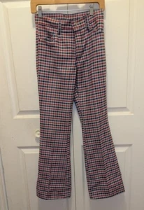 Vintage Women’s 60s/70s Bell Bottom Flare Plaid Check Disco Pants Sz 26x29 - Picture 1 of 12