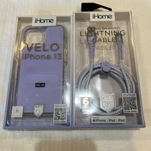 iHome Velo Case & Matching 6” Fabric Braided Lightning Cable iPhone 13 Lavender - Picture 1 of 2