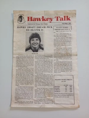 Chicago Blackhawks Vintage Hawkey Talk NHL Hockey Publicación Agosto/Septiembre 1984 Foto 1 de 4