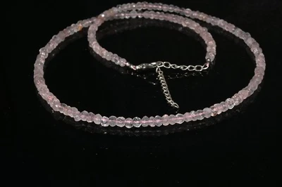 Collar largo de 24" con cuentas de piedras preciosas facetadas de cuarzo rosa rosa de 3-4 mm para mujer Foto 1 de 4