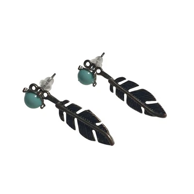 Pendientes de Pluma de Bronce Antiguos Imitación Turquesa Bola Cuelga Ligeros Boho Regalo Foto 1 de 4