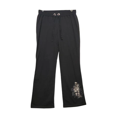 Fashion Bug Y2k 2000s Rhinestone Flower Sweatpants Women's Medium Black Stretch - Image 1 of 4