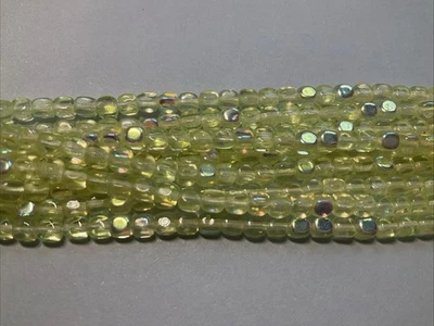 4mm Czech Uranium Cube Beads Yellow AB 12inch Strand Jewelry Making - Image 1 of 4