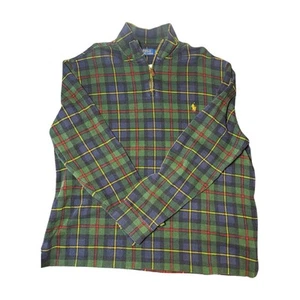 Polo Ralph Lauren Men's XL/TG Green Plaid Estate-Rib Cotton Quarter-Zip Pullover - Picture 1 of 8