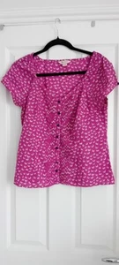 MONSOON -  Floral Pink Blouse  - Buttoned Short Capped Sleeve - UK 12 - Picture 1 of 8