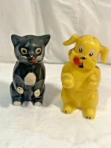 Cat & Dog Salt And Pepper Shakers Hard Plastic F & F Mold And Die Works Vintage - Picture 1 of 7