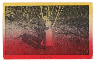 GUESS WHO?  Man and Woman Flirty Romance B&W Colorized Comic Humor Postcard  - Picture 1 of 2