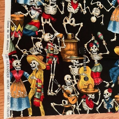 Alexander Henry FIESTA de LOS MUERTOS 2002 Fabric Black 3 Fat Quarters  - Image 1 of 4