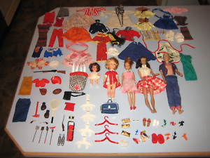 1960's Vintage Barbies, Skipper, Ken with Clothes, Shoes, Accessories, Big Lot